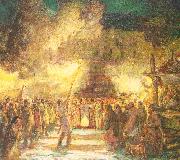 Berninghaus, Oscar Edmund Firelight Procession at the Pueblo on Christmas Eve oil painting picture wholesale